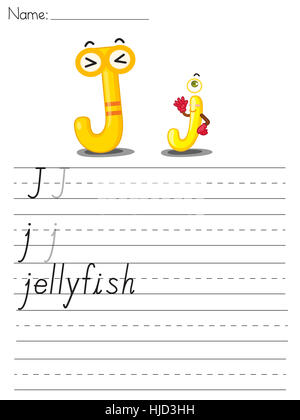 Feuille de travail de l'alphabet illustré lettre j Banque D'Images