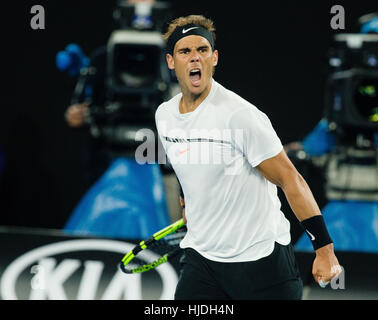 Melbourne, Australie. 25 Jan, 2017. Rafael Nadal Espagne livres de son 5ème demi-finale à l'Open d'Australie à Melbourne Park, Melbourne, Australie. Crédit : Frank Molter/Alamy Live News Banque D'Images