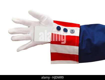 Le président avec carte vierge jusqu'Sleeve isolé sur fond blanc. Banque D'Images