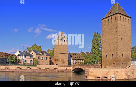 Tours, ponts, Alsace, Strasbourg, bleu, historique, pont, vieille ville, Banque D'Images