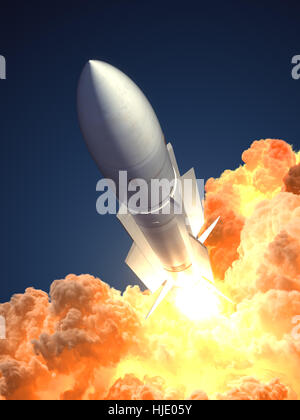 Lancement de fusées dans les nuages de feu Banque D'Images