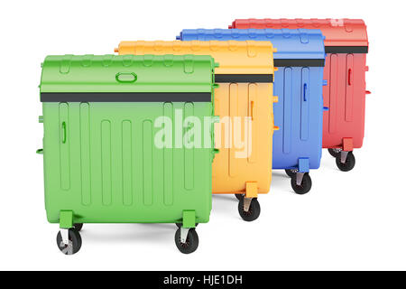 Les poubelles de couleur fermé, 3D Rendering isolé sur fond blanc Banque D'Images