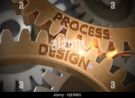 Concept Conception de processus. Les pignons d'or. 3D Illustration. Banque D'Images