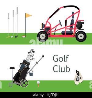 Jeu d'équipement de golf. Jeu de sport. Modèle plat Style . Vector Illustration de Vecteur