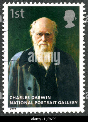 Grande-bretagne - circa 2006 : un timbre-poste utilisé depuis le Royaume-Uni, représentant une image d'une peinture de Charles Darwin qui est exposée au National P Banque D'Images