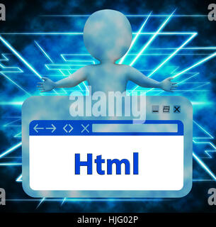 Page Web HTML Hypertext Markup Language Personnage représentant le rendu 3D Banque D'Images