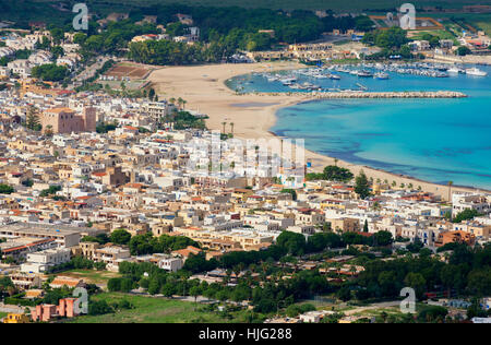 San Vito Lo Capo, vue aérienne, Sicile, Italie Banque D'Images