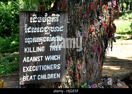 Arbre mort contre lequel les bourreaux battre les enfants - Site Memorial The Killing Fields - Musée de Choeung Ek Cambodge ( fosse commune des victimes de Pol Pot - Khmers rouges à partir de 1963 - 1997. Phnom Penh Cambodge ) Banque D'Images