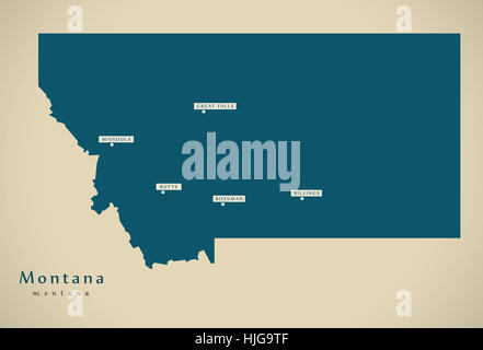 Carte moderne - Montana USA état fédéral illustration silhouette Banque D'Images