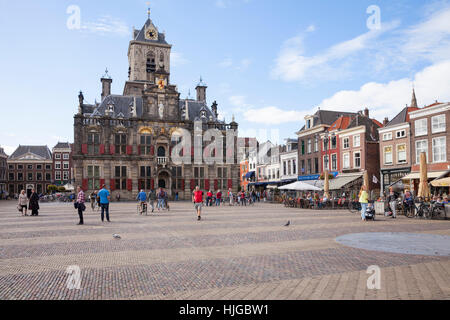 Stadhuis, l'hôtel de ville, marché, Delft, Hollande, Pays-Bas Banque D'Images