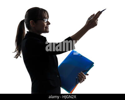 Un woman show g po t g maintenez g dossiers fichiers silhouette studio isolé sur fond blanc Banque D'Images