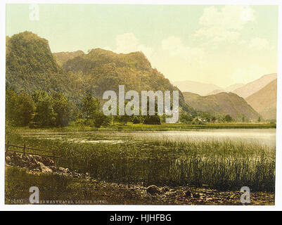 Derwentwater Hotel Lodore, Nénuphar, Bay, Lake District, England - Photochrom xixème siècle Banque D'Images