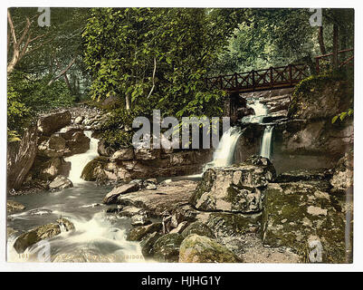 Glen Lyn, chutes et pont supérieur, Lynton et Lynmouth, Angleterre - Photochrom xixème siècle Banque D'Images