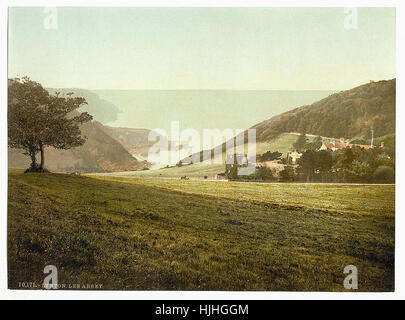 Lee Abbey, Lynton et Lynmouth, Angleterre - Photochrom xixème siècle Banque D'Images