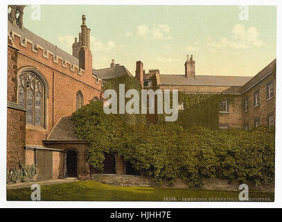 Queen's College cloîtres avec Tour Erasmus, Cambridge, Angleterre - Photochrom xixème siècle Banque D'Images