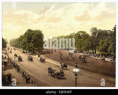 Rotten Row et Hyde Park Corner, London, Angleterre - Photochrom xixème siècle Banque D'Images