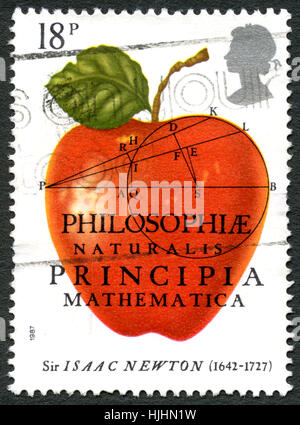 Grande-bretagne - circa 1987 : un timbre-poste utilisé à partir du Royaume-Uni, pour célébrer le 300e anniversaire de la première publication de la Principia Mathematica Banque D'Images