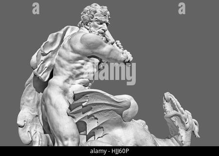 Sculpture, dragon, Hercules, mythe, bleu, facultatif, lutte, combat, statue, Banque D'Images