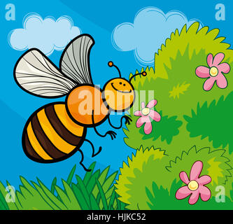 Insecte, fleur, plante, illustration, personnage, caricature, miel, apiculture, comics, Banque D'Images