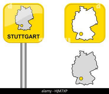 Signe, signal, ville, municipalité, Stuttgart, bouton, carte, placez-name sign, atlas, la carte Banque D'Images