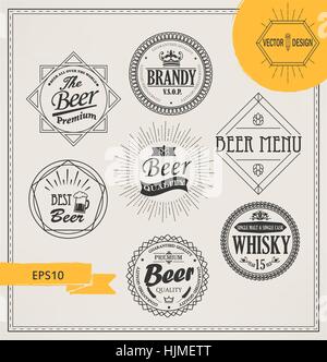 Vector logos et emblèmes de l'alcool dans les grandes lignes le style. Ensemble de Retro Vintage insignes et logos. Les étiquettes, écussons, cadres et autres éléments de conception. Illustration de Vecteur