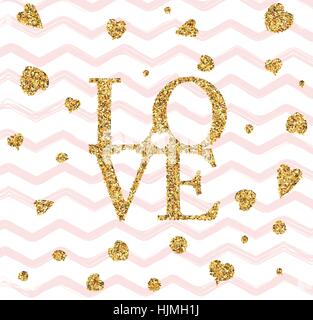 Happy Valentines Day et le sarclage des éléments de conception. Vector illustration invitation, menu, flyer, modèle. Gold glitter Love lettrage avec le coeur. Illustration de Vecteur