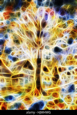 Energetic arbre au milieu de l'ancien village, arbre de vie, concept effet fractal. Banque D'Images