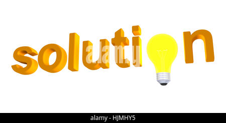 Ampoule de remplacement 3d lettre du mot "solution" Banque D'Images