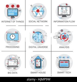La circulation de l'information Global Icon Set internet des objets de la technologie à puce Illustration de Vecteur