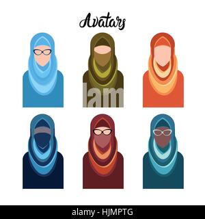 Le Groupe arabe, musulman arabe Femme Icon Set Profil Réseau social Illustration de Vecteur