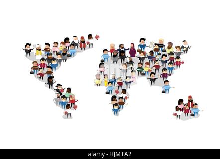 Groupe de gens foule Carte du Monde de la Communication Internationale Illustration de Vecteur