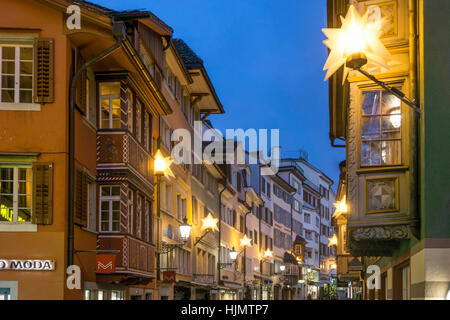 Illumination de Noël, l'Augustinergasse, Zurich, Suisse Banque D'Images