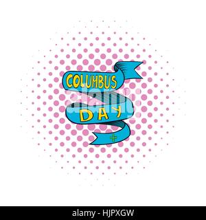 Columbus Day icône ruban bleu dans le style bande dessinée sur un fond blanc Illustration de Vecteur
