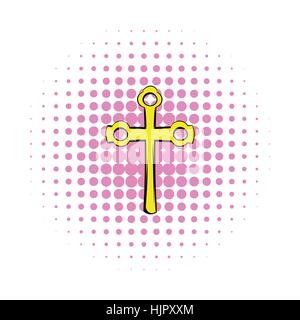 Symbole religieux de crucifix dans l'icône de style bande dessinée sur un fond blanc Illustration de Vecteur