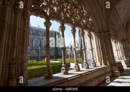 Cloître de l'abbaye royale, République dominicaine de Santa Maria da Vitoria à Batalha, UNESCO World Heritage Site, Batalha, Portugal Banque D'Images