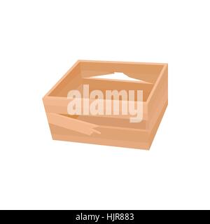 Caisse en bois cassée dans l'icône de style de dessin animé sur un fond blanc Illustration de Vecteur