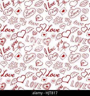 Motif de coeurs transparente et écriture. Valentines Day Illustration de Vecteur