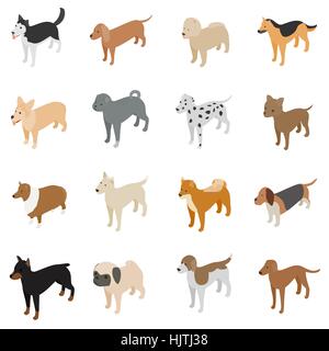 Chien icons set en 3D isométrique style sur un fond blanc Illustration de Vecteur