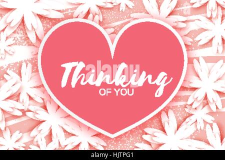 Happy Valentines Day carte de Vœux. Fleur à couper du papier. Heart frame Illustration de Vecteur