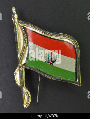 Épingle publicitaire avec MC3BCnster, Dusseldorf, Hongrie, article promotionnel à collectionner Banque D'Images