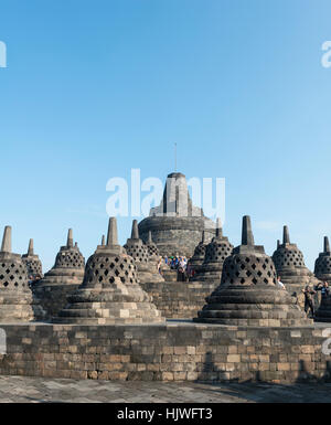 Temple de Borobudur, stupas, Borobudur, Yogyakarta, Java, Indonésie Banque D'Images