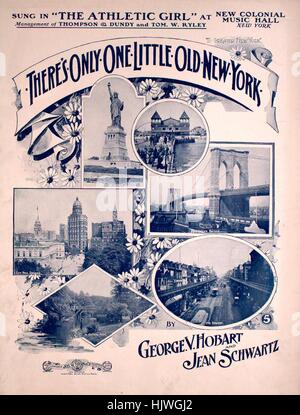 Sheet Music image de couverture de la chanson 'il n'y a qu'un peu vieux New York', avec l'auteur original "Lecture notes par George V Hobart et Jean Schwartz', United States, 1905. L'éditeur est répertorié comme "Jos. W. Stern et Co., 34 East 21st St', la forme de la composition est "avec chœur trophique', l'instrumentation est 'piano et voix", la première ligne se lit 'Quand les navires venir o'er l'océan à cette juste et Terre Promise', et l'illustration artiste est répertorié comme 'unattrib. photos de scènes de New York City'. Banque D'Images