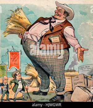 Il ne peut pas les voir - Caricature politique montre William Jennings Bryan portant une banderole que les Etats '16 à 1 vous aidera à vous' et Adlai E. Stevenson portant une banderole qui indique : "J'ai couru avec Cleveland, votez pour moi', debout en face d'un gigantesque agriculteur qui a gonflé des proportions énormes sur les bénéfices à partir de blé, de coton, et d'autres produits agricoles. 1900 Banque D'Images