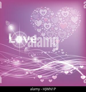 Fond rose. Valentine s Day. Les lignes brillantes et des coeurs. Le mot est l'amour. L'illustration. Utiliser pour le site Web, téléphone, ordinateur, impression tissu decorati Illustration de Vecteur