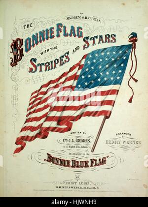 Sheet Music image de couverture de la chanson 'Le Drapeau Bonnie avec les rayures et les étoiles", avec l'auteur original "Lecture notes Écrit par COL JL Geddes (du 8e d'infanterie de l'Iowa), en réponse à la "Bonnie Blue Flag' organisé par Henry Werner', 1863. L'éditeur est répertorié comme "Balmer et Weber, 56 quatrième fleuve', la forme de la composition est "avec chœur trophique', l'instrumentation est 'piano et voix", la première ligne se lit "Nous luttons pour notre Union, nous luttons pour notre confiance', et l'illustration artiste est répertorié comme 'A. McLean lith.'. Banque D'Images