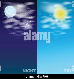 Ciel avec nuages lune et le soleil. Illustration Illustration de Vecteur