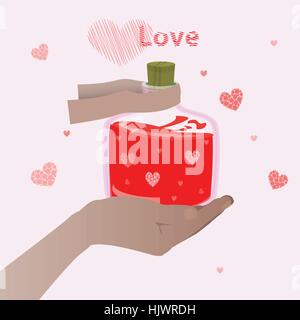 Côté est titulaire d'un philtre d'amour. Valentine s Day. Les illustrations. Utiliser pour le site Web, téléphone, ordinateur, impression tissu décoration design etc Illustration de Vecteur