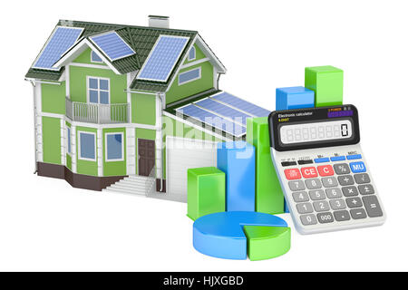 La consommation d'économiser de l'énergie, l'efficacité du concept de l'énergie solaire. Le rendu 3D isolé sur fond blanc Banque D'Images