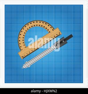Plan directeur et la règle des instruments sur un fond blanc. Illustration de Vecteur