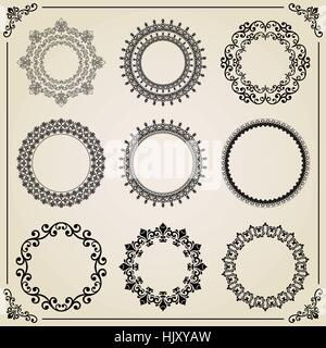 Vintage Ensemble d'éléments ronds Illustration de Vecteur